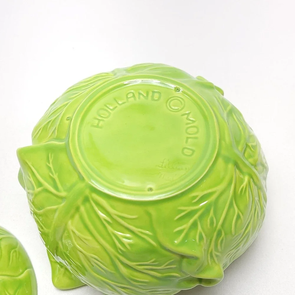 Holland‎ Mold Cabbage Bowl Dish W/ Lid  Green Canister Mid Century 6